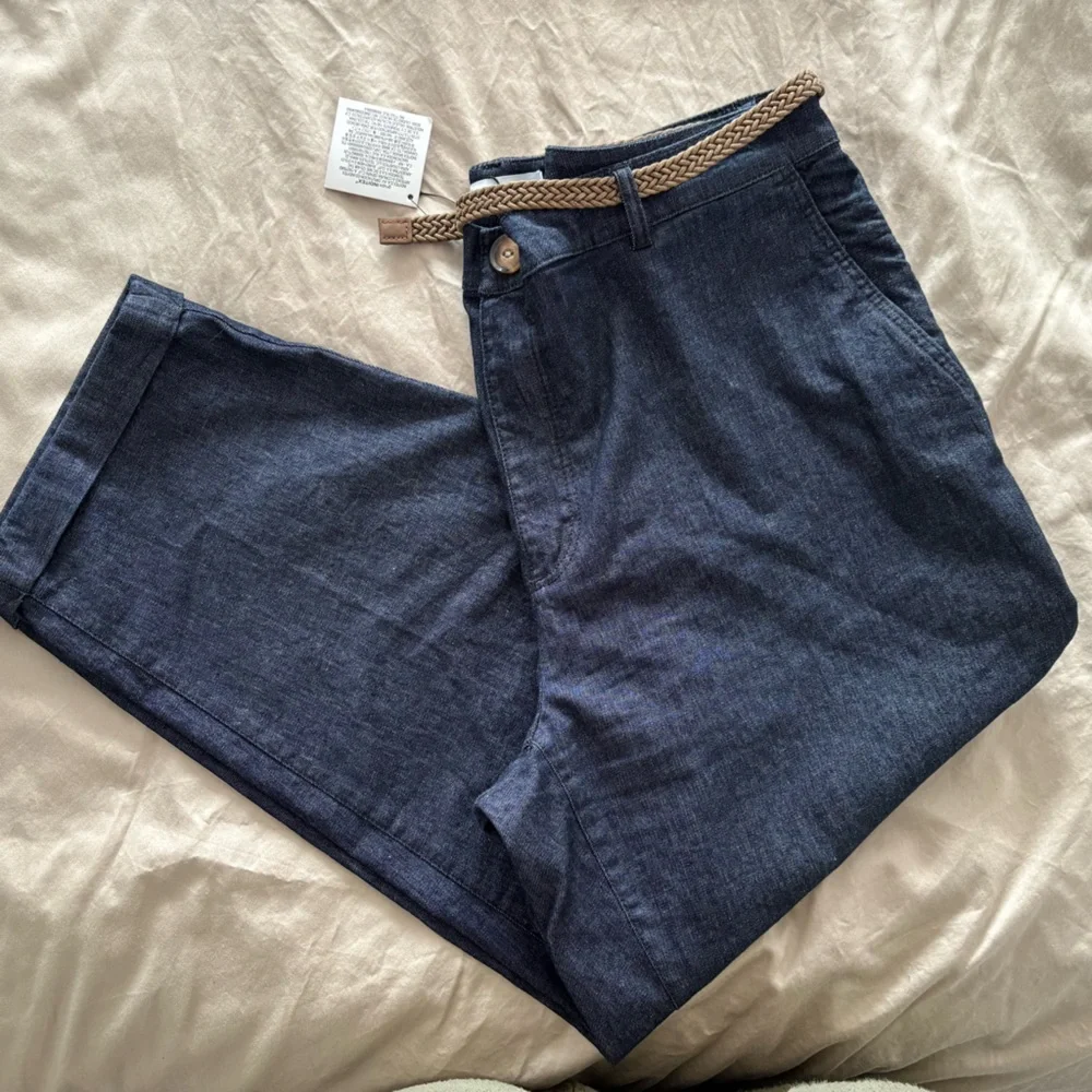Zara Z1975 Braided‎ Belt Chino Denim Pants Size US 14 NWT